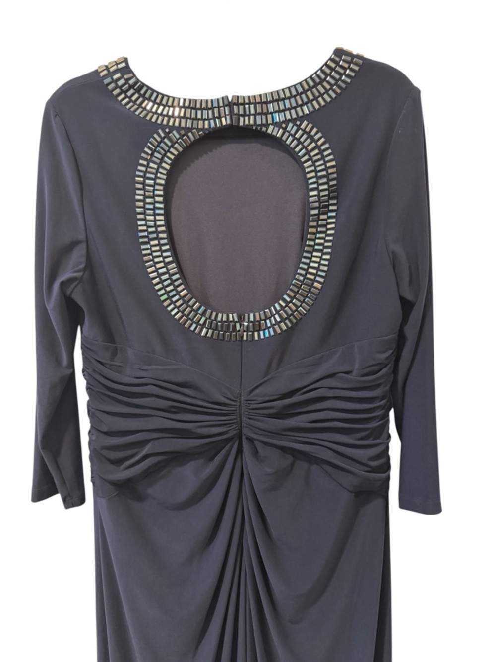 Adrianna Papell Navy Beaded Embellished Neck Gown Twist Waist Keyhole Back 14 - Picture 12 of 16